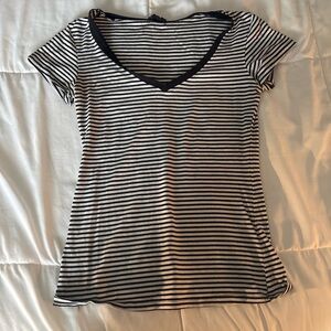 Striped Black and White V-Neck Women's Top